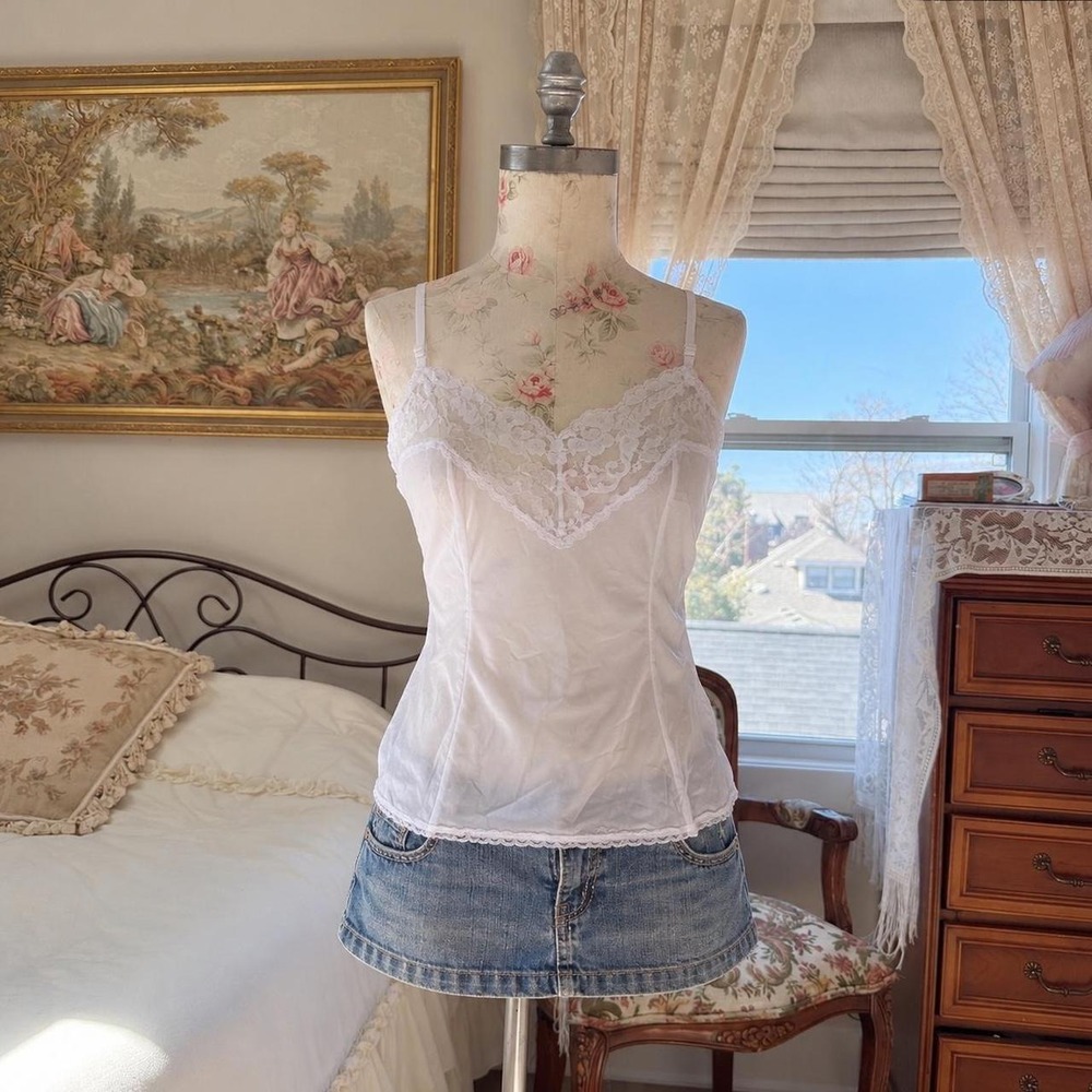 White Lace Cami Top 90s Vassarette white lace trim camisole size large